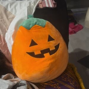 Squishmallows Orange and Green Pumpkin Plush Pillow